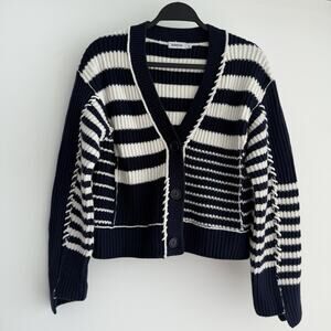 Jonathan Simkhai Sweater Cardigan XS Navy Striped Adara Wool Cashmere Coastal